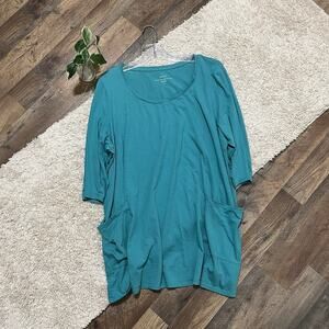 J.Jill Pure Jill Size XL Turquoise Two Pocket 100% Cotton Knit Tunic 100% Top